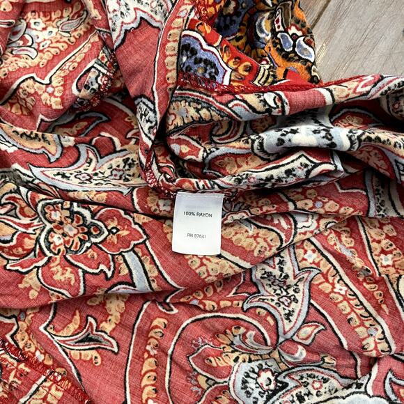 J.Jill Sheath Mock Neck Red Paisley Print Rayon Dress Sleeveless Size Small - Picture 5 of 10